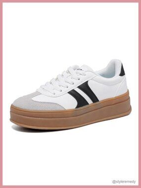 Women's Platform Sneakers Suede Leather Lace-Up Anti-Slip Rubber Sole Casual